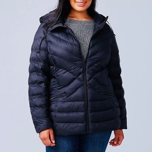 Lane Bryant Navy Packable Hooded Puffer Jacket